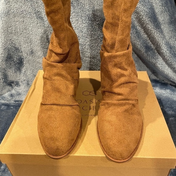 Oasis Society Vegan Suade Leather Camel Boots - Picture 2 of 11